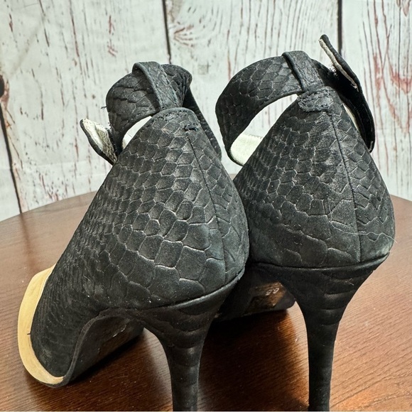 JEFFREY CAMPBELL DEAREST ankle wrap suede nude & black faux snakeskin Pumps 6.5 - Picture 9 of 14